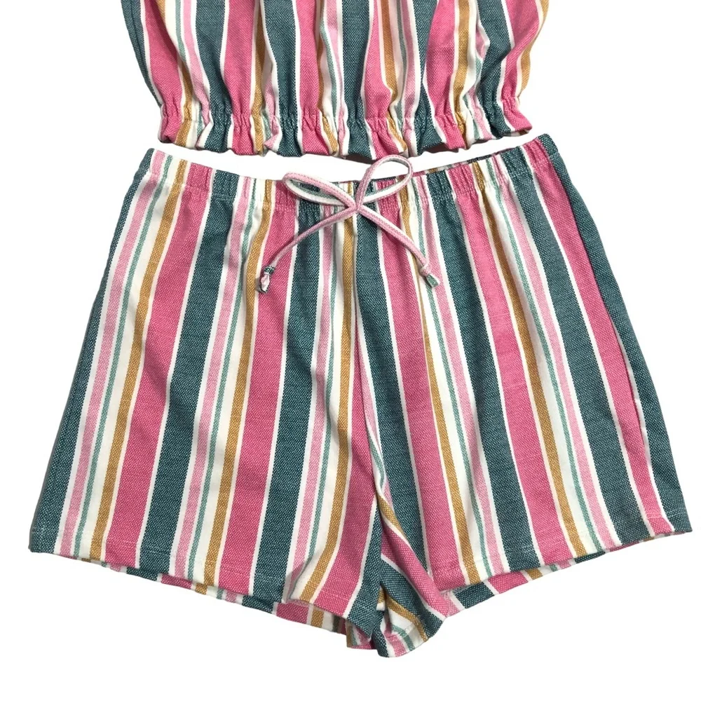 SHOSHO Top Shorts Set Size 10 Pink Stripes Comfortable Elastic Waist